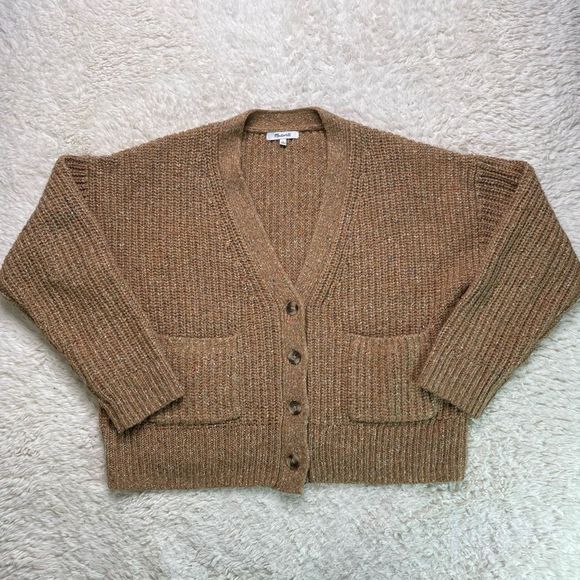 Madewell Cameron Ribbed Cardigan Sweater in Coziest Yarn Tan/Rainbow in L - Picture 1 of 11